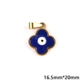 Detailed close-up of a 16.5mm by 20mm blue enamel clover evil eye pendant in gold finish - Blue