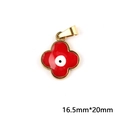 Detailed view of red clover charm with evil eye design, size 16.5mm by 20mm - Red