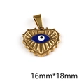 Detail of a 16x18mm gold heart charm featuring a blue evil eye and radial engravings - Heart Evil Eye Style (P00274G)