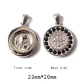 Detailed front and back view of 23mm St. Benedict religious pendant with black rhinestones - St. Benedict Black Rhinestone Pendant (P00134S)