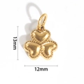 Macro detail of a 13mm gold clover heart pendant with precise dimension markers - Heart Clover Style (BAD003G)