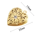 Golden heart locket pendant with zircon and carved floral details, 19mm x 20mm size - Rhinestone Inlaid Locket