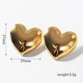 Polished gold heart-shaped earrings detail showing 27mm height and 29mm width - Heart Shape Style (BAE008G)