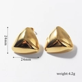 Detailed view of polished golden irregular triangle earrings showing 24mm size measurements - Triangle Shape Style (BAE009G)