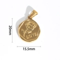 Detailed size view of a 20x15.5mm vintage golden rose coin pendant with LOVE engraving - Rose LOVE Style (BAD028G)