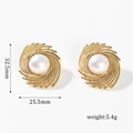 Detail view of gold spiral earrings with white pearl inlay and exact dimensions - Spiral Turbine Pearl Style (BAE017G)