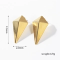 Détails de boucles d'oreilles géométriques dorées avec dimensions 41mm hauteur et 22mm - Style Géométrique en Pyramide (BAE012G)