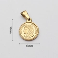 Detail of a 16x13mm gold vintage French coin pendant with embossed portrait and engraving - French Coin Style (BAD094)