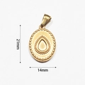Macro view of 18k gold plated oval pendant measuring 21mm by 14mm with beaded edge - Beaded Oval Water Drop (BAD086)