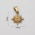 Detailed macro view of 16x13mm gold starburst pendant with fine ray lines and ring - Starburst Sun Style (BAD095)