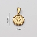 Macro shot of 12mm gold coin pendant showing detailed Queen Elizabeth II profile relief - Queen Coin Style (BAD096)
