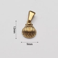 Detailed view of a gold shell charm pendant with vertical stripes and 12mm size markings - Shell Texture Style (BAD097)