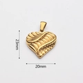 Macro detail of gold vintage heart pendant with dimensions showing 23mm length - Convex Stripe Heart (BAD103)