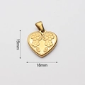 Detailed view of gold stainless steel heart pendant with 19mm by 18mm dimensions - Clover Floral Heart (BAD104)