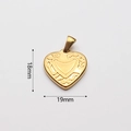 Macro detail of 18mm gold heart pendant with vintage embossed pattern in stainless steel - Vintage Scroll Pattern Heart (BAD105)