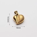 Detail of 14mm gold heart pendant with smooth and embossed textures in stainless steel - Asymmetric Polished Relief Heart (BAD106)