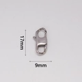 Macro view of 316L stainless steel lobster clasp showing 17mm by 9mm measurements - Polished Silver / Size 17(BS17)