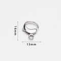 Macro detail of polished stainless steel lobster clasp showing 16mm and 13mm size scale - Large Lobster Clasp Style (BI17)