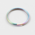 Macro view of rainbow electroplated stainless steel split ring with double layer texture - Rainbow