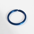 Detail view of blue electroplated 304 stainless steel flat split ring keychain connector - Blue