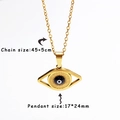18k vergoldete Edelstahl-Halskette mit Evil Eye Anhänger 17x24mm und 45+5cm Kette - Schwarzer Böser Blick (C323B)