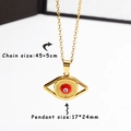 Detail der 18k vergoldeten Evil Eye Kette mit Maßen 17x24mm und 45cm Kettenlänge - Roter Böser Blick (C323R)