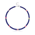 Deep blue 6mm clay disc choker necklace with colorful rainbow accents and silver clasp - Dark Blue (Style 2)