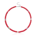 Detail of red heishi bead choker with rainbow accents and adjustable lobster clasp closure - Red Rainbow (Style 6)
