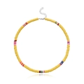 Detail of colorful 6mm Heishi bead choker necklace with yellow base and lobster clasp - Yellow (Style 9)