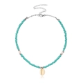 Collana di perline turchesi con un ciondolo a conchiglia naturale di colore bianco - Oro