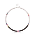 Detailed view of colorful 6mm heishi clay bead choker necklace with silver clasp - Black White Rainbow (Style 11)