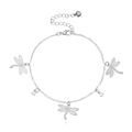 Elegant silver dragonfly anklet with sparkling rhinestones and adjustable link chain - Silver