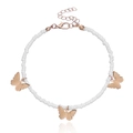 Weiße Perlen-Fußkette mit drei roségoldenen Schmetterlings-Anhängern und Verlängerung - Weißer Schmetterling-Stil (5#)