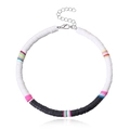 Detailed close-up of handmade 6mm colorful Heishi clay bead anklet with adjustable silver clasp - Black and White Checkered
