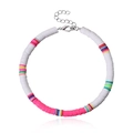 Detail of colorful handmade 6mm Heishi bead anklet with adjustable silver lobster clasp - Red and White