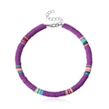 Handmade purple clay heishi bead anklet with colorful accents and adjustable chain - Purple