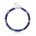 Bohemian adjustable 6mm dark blue Heishi bead anklet with colorful accents and silver clasp - Blue