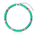 Bohemian 6mm green and colorful clay heishi bead anklet with adjustable silver clasp - Green