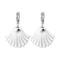 Détail de boucles d'oreilles coquillage en argent avec texture nervurée et anneaux - 6# Coquille Saint-Jacques en Argent