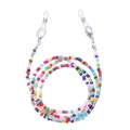 Close-up of colorful seed bead chain with lobster clasps and silicone eyewear connectors - White K/Silver