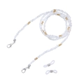 Detail of beaded eyewear chain featuring white and gold beads with lobster clasps - White Gold Style (3#)