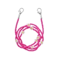 Detailed macro view of pink beaded chain with white daisy accents and metal lobster clasps - Rose Red (1#)