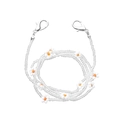 Detailed view of daisy beaded chain with white flowers and silver lobster clasps - White