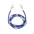 Close-up of blue beaded eyewear chain featuring white daisy flowers and silver lobster clasps - 6# Blue Marble