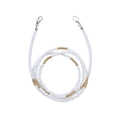 Detailed view of white seed beads and golden beads eyewear chain with lobster clasps - White With Gold