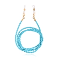 Chaîne à lunettes en cuir PU tressé bleu avec fermoirs dorés et boucles en silicone - Bleu Ciel