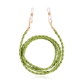 Green woven PU leather eyeglass chain with gold metal clasps and silicone loops - Grass Green