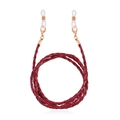 Woven leather eyewear chain in burgundy with gold lobster clasps and silicone loops - Dark Red