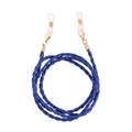 Chic blue braided leather eyewear strap with gold lobster clasps and silicone loops - Sapphire Blue