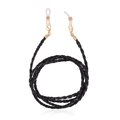 Fashionable black braided leather eyewear chain with gold metal lobster clasps for women - Black
